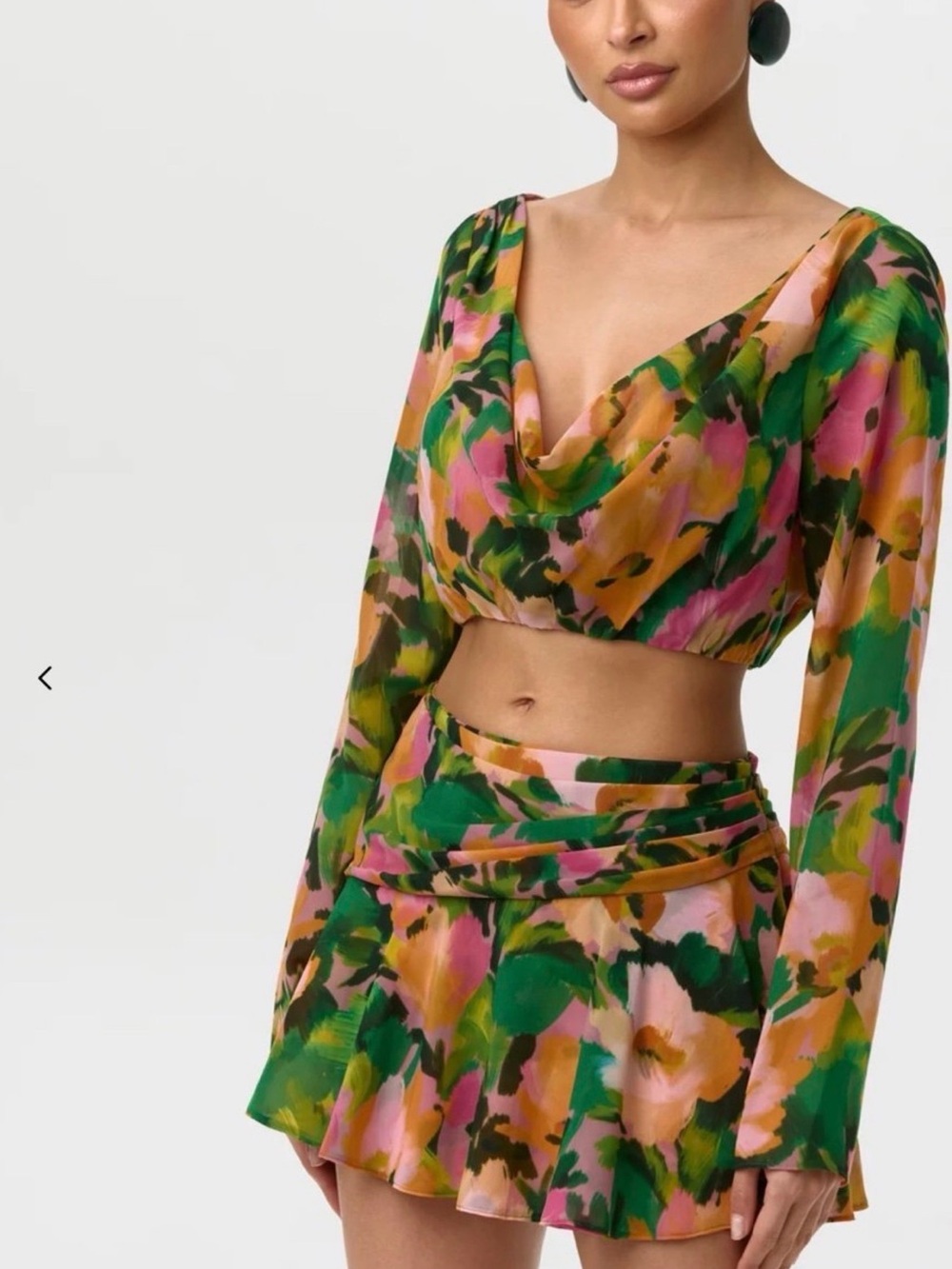 naked wardrobe Green, Pink & Gold Floral Mini Skirt -NWT